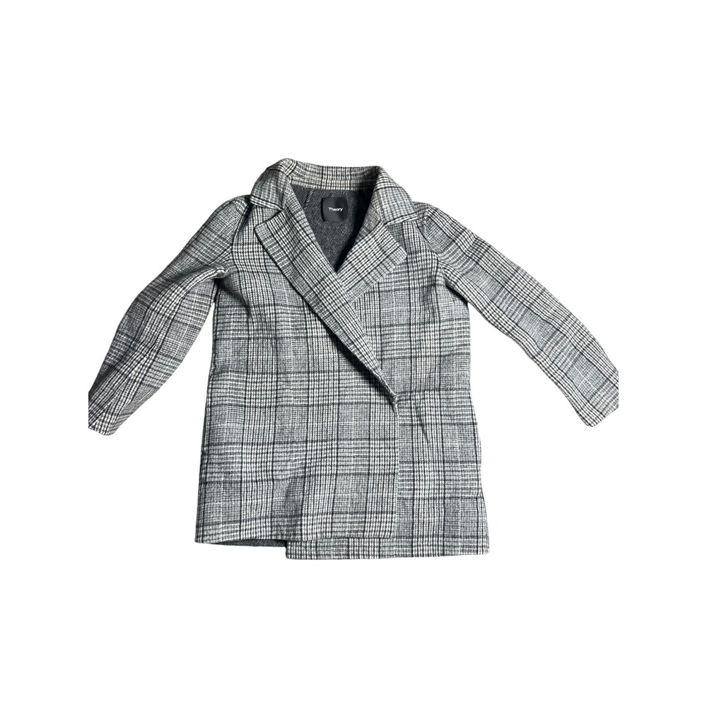 Theory Women Plaid Double Breasted Blazer‎ Jacket Coat Virgin Wool Size P